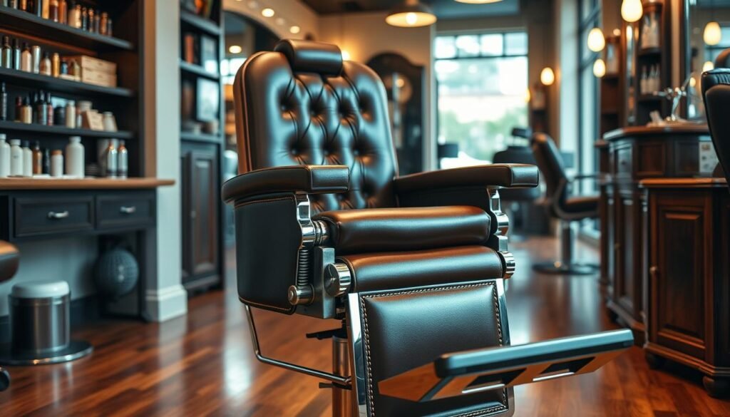 hair cutting chair with leather upholstery